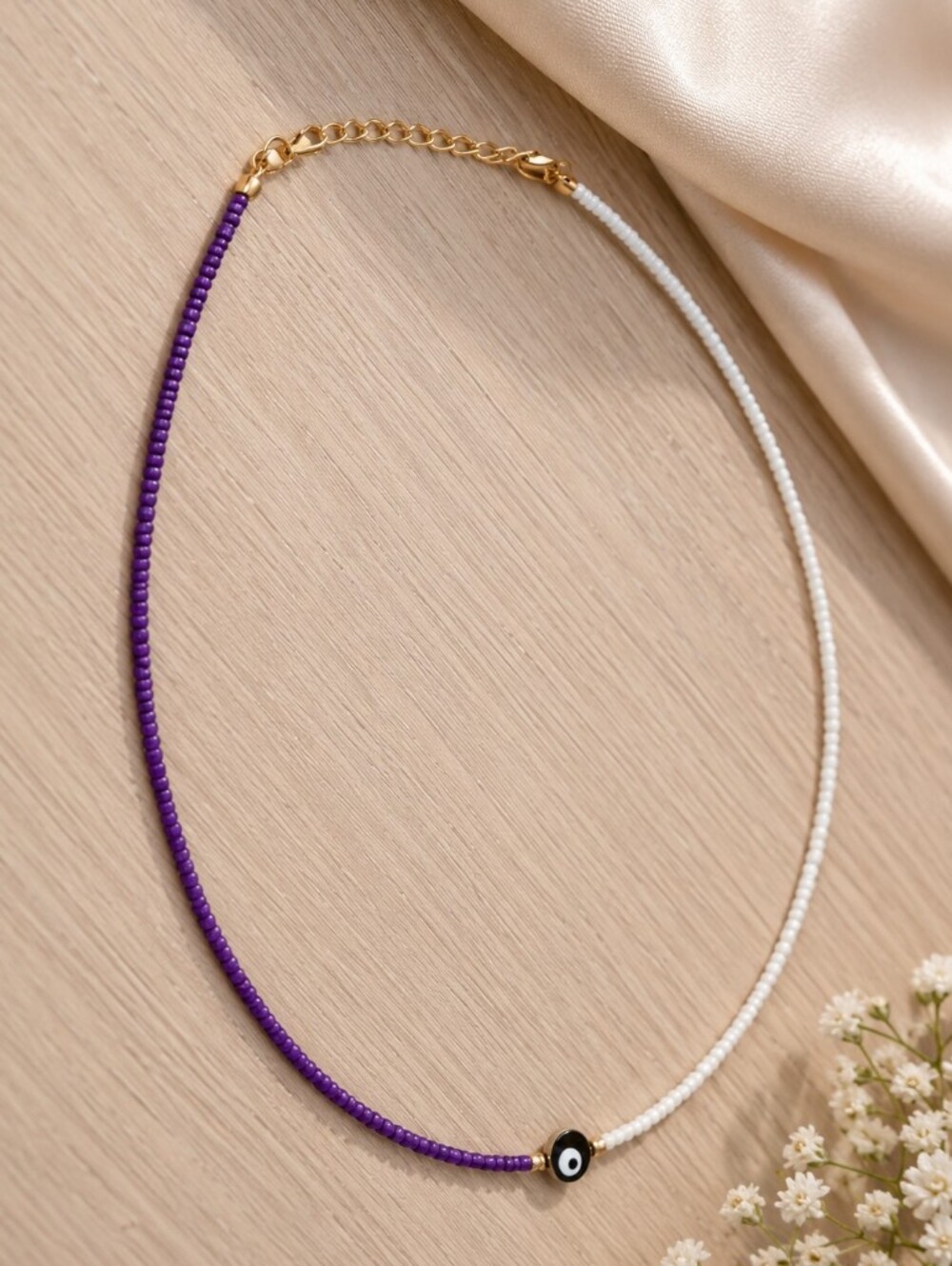 Beaded Necklace Set in White and Purple - Women Jewelry